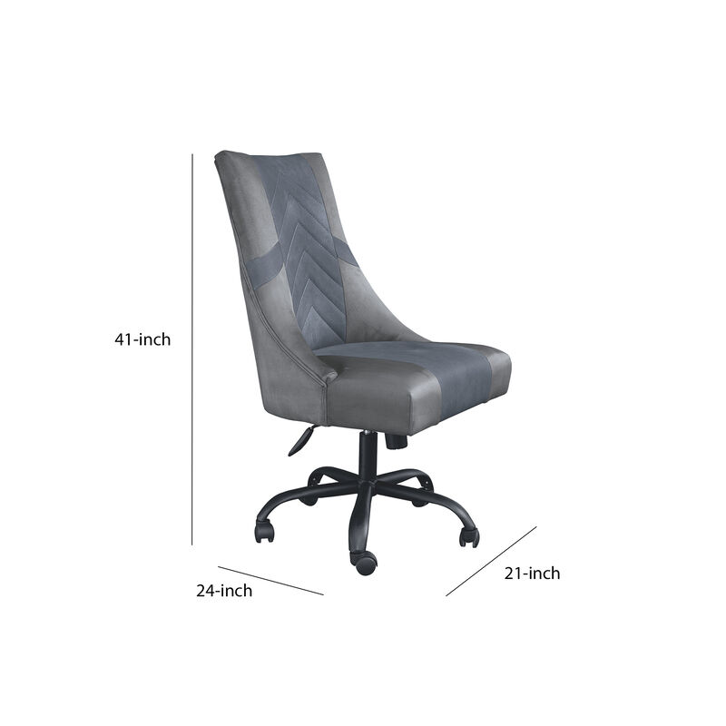 Leatherette Wooden Frame Swivel Gaming Chair, Gray and Black - Benzara