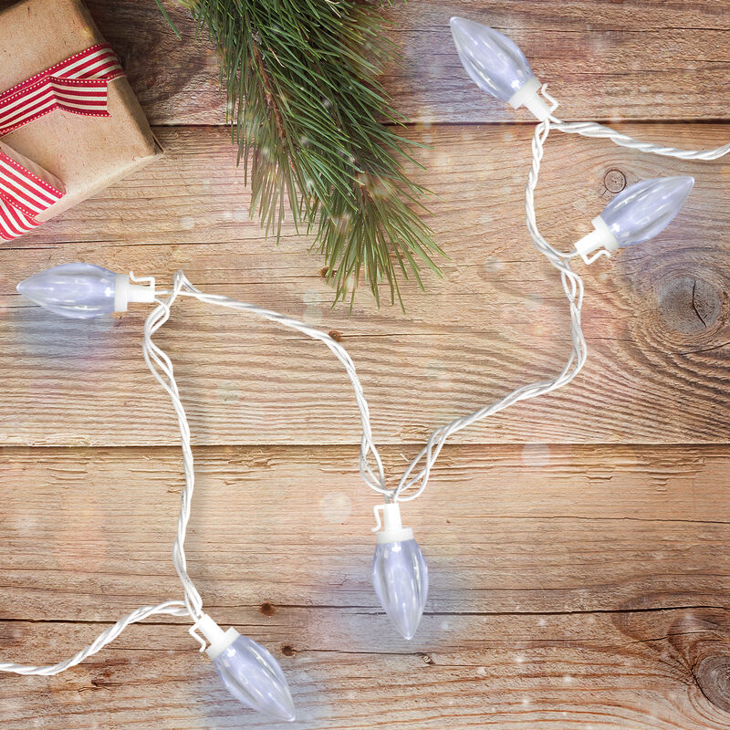 25 Count Pure White LED C9 Christmas Lights  16 ft White Wire image number 1