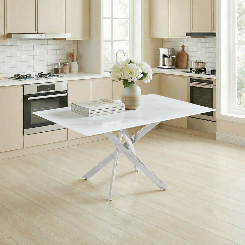 59&ldquo; Modern Rectangular Glass Dining Table image number 1