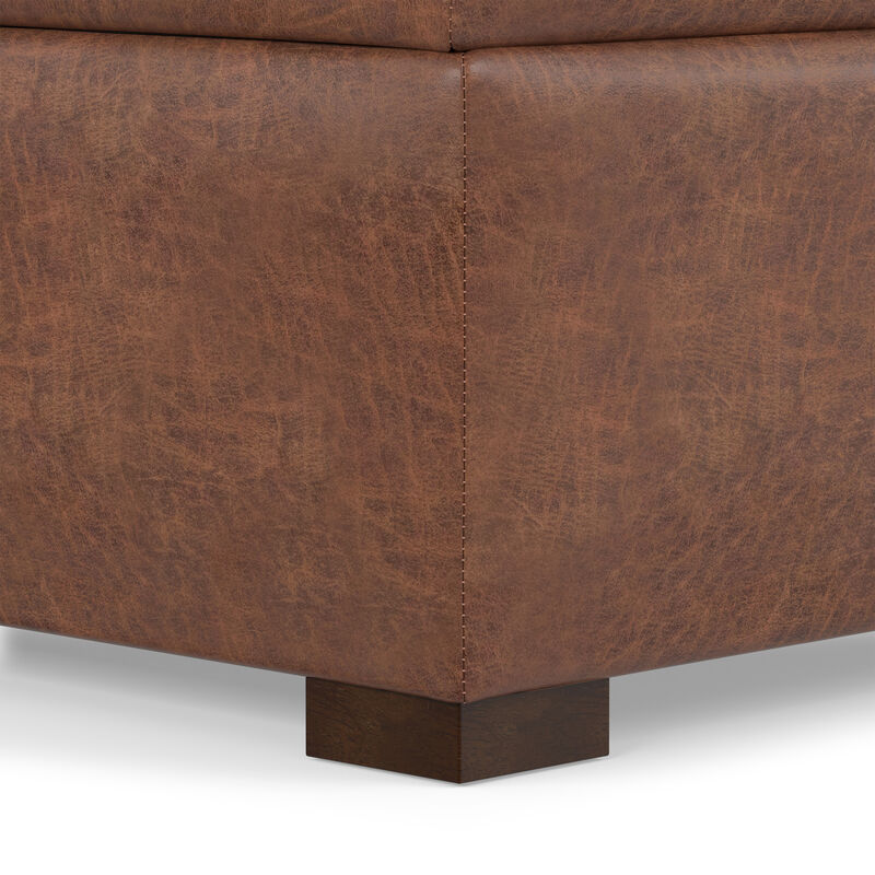 Gabbie 36 inch Wide Contemporary Square Square Coffee&nbsp;Table Storage Ottoman in Distressed Saddle Brown  Vegan Faux Leather, Assembled image number 9
