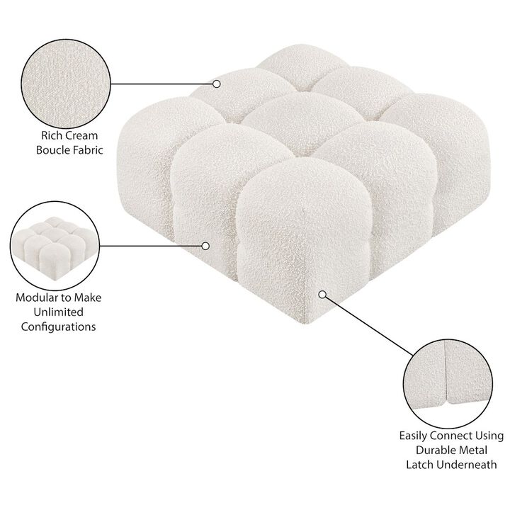 Meridian Furniture Ames Cream Boucle Fabric Ottoman