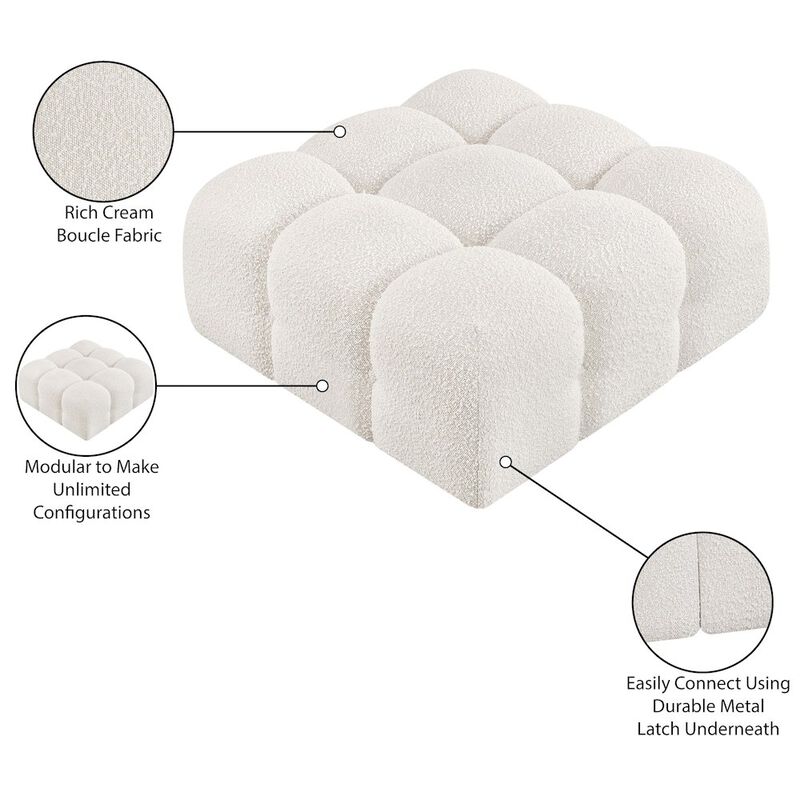Meridian Furniture Ames Cream Boucle Fabric Ottoman