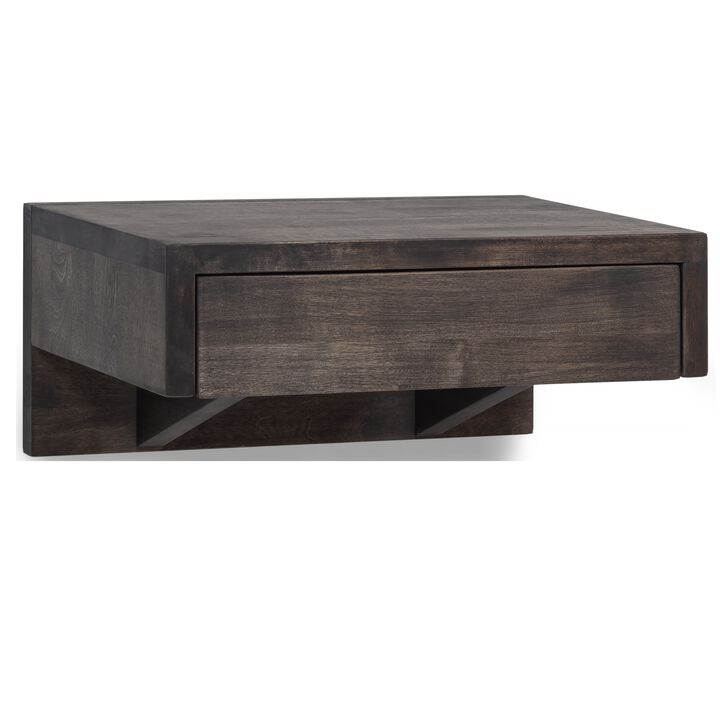 Black Floating Hardwood Nightstand with a Drawer - Bedside Table for Bedroom