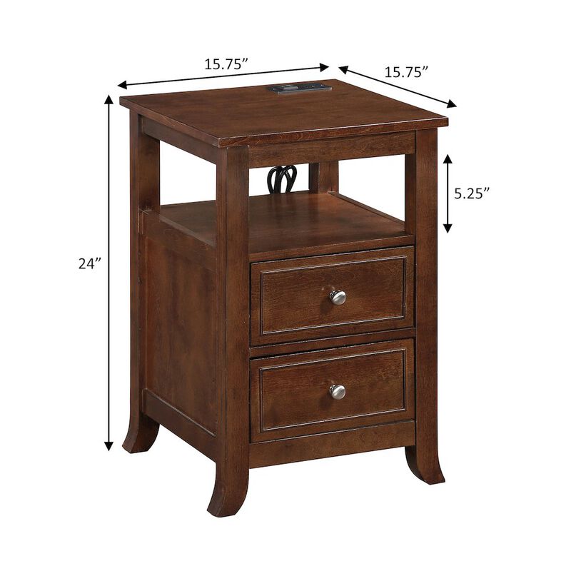 Convenience Concepts Melbourne 2 Drawer End Table with Charging Station and Shelf