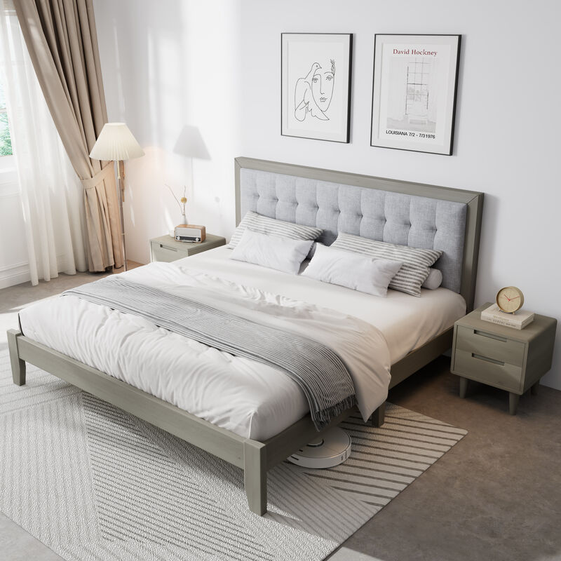 Christopher Knight Home Iska Rubber Wood Platform Bed with Tufted Headboard