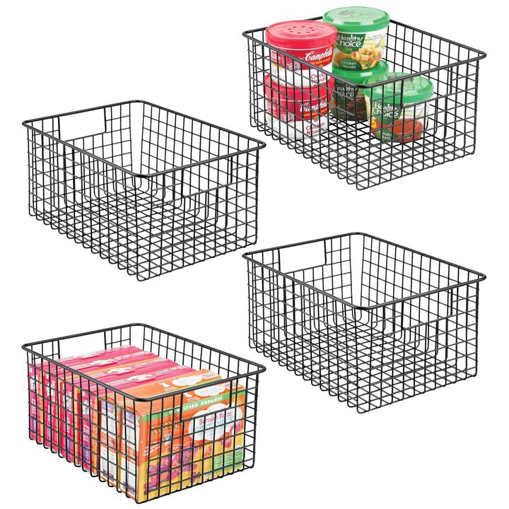 mDesign Metal Wire Food Organizer Basket with Built-In Handles, 4 Pack, Black