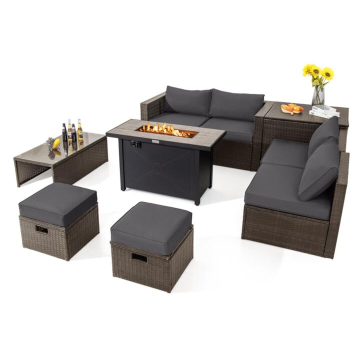 Hivvago 9 Pieces Outdoor Patio Furniture Set with 42 Inch Propane Fire Pit Table
