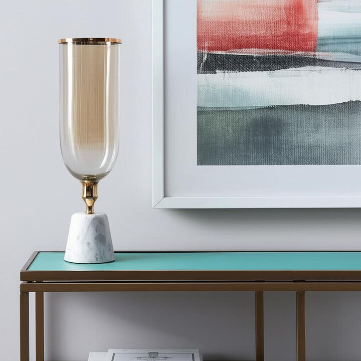 HomeRoots 19" Gold And White Glass And Marble Table Vase