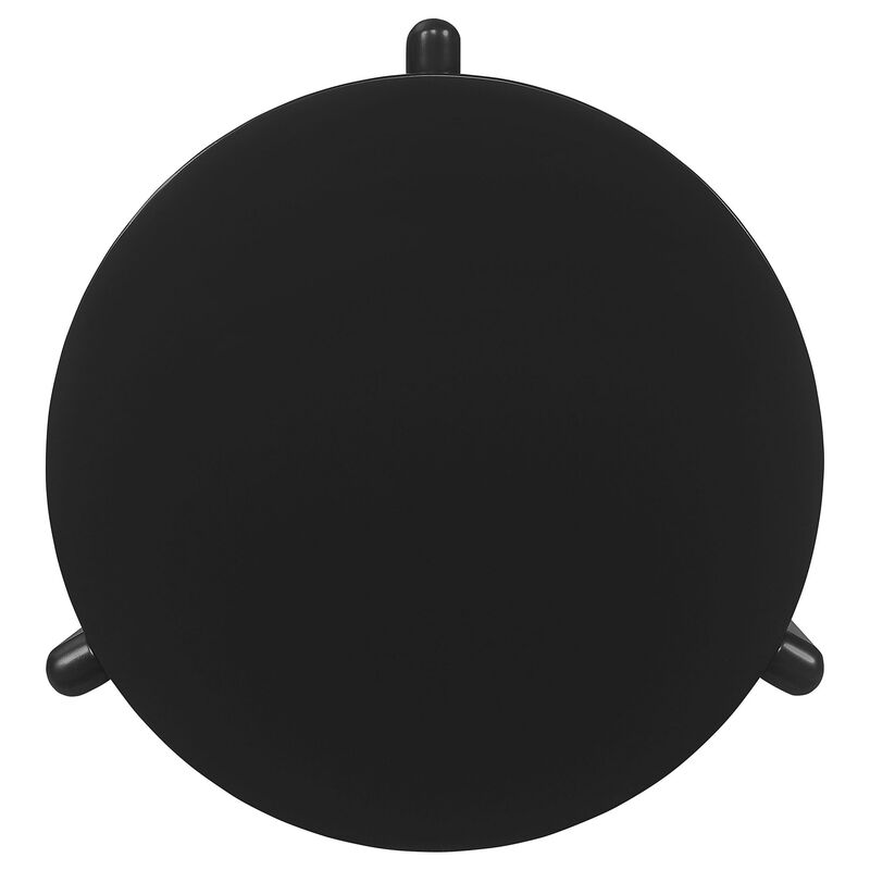 Kiya Side End Table, Panel Legs, 27 Inch Round Black Solid Wood Frame