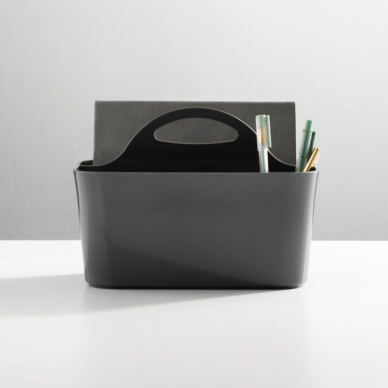 mDesign Small Plastic Caddy Tote for Desktop Office Supplies, 2 Pack, Dark Gray image number 2
