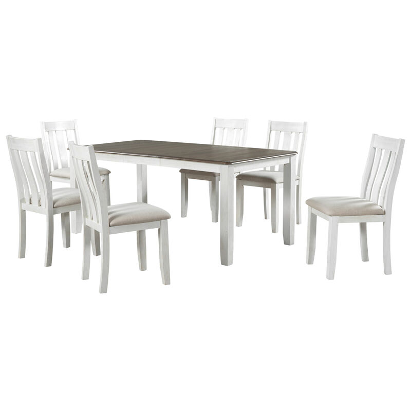 Whisen Retro Style 7-Piece Dining Table Set with Extendable Table and 6 Upholstered Chairs