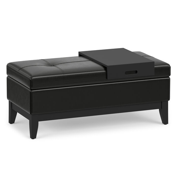 Simpli Home Oregon Storage Ottoman Bench with Tray