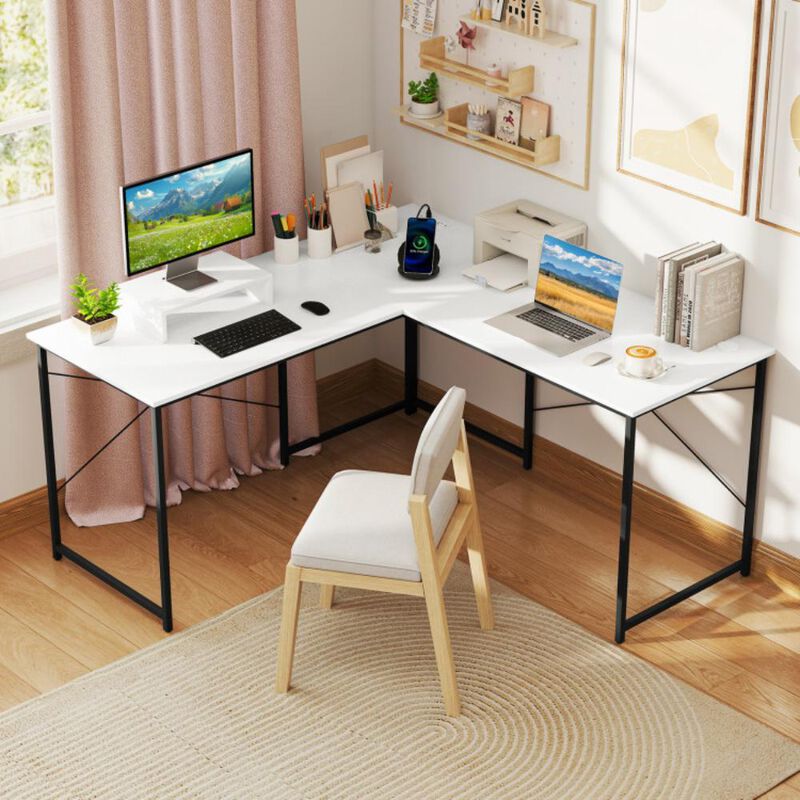 Hivvago 2-Person L-Shaped Long Reversible Computer Desk with Monitor Stand