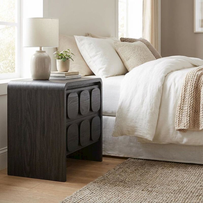Gray Wood Nightstand with 2 Drawers and Modern Design image number 2