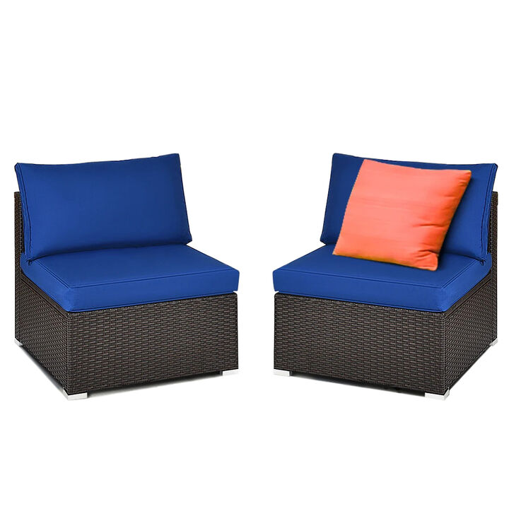 Mondawe 2 Pieces Patio Rattan Armless Sofa Set with 2 Cushions and 2 Pillows