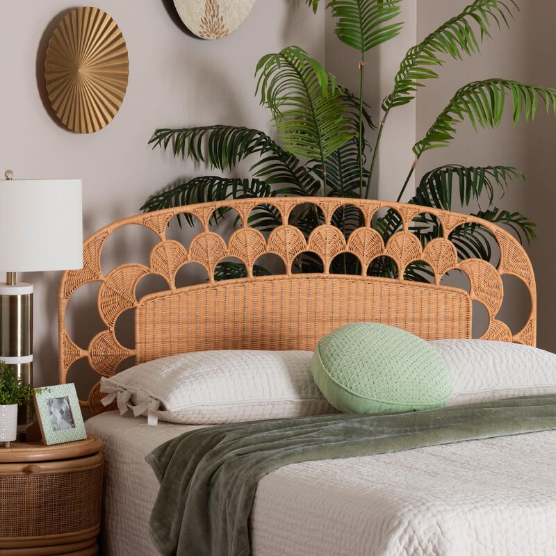 bali & pari Felician Natural Rattan Standalone Headboard - Handwoven Wicker Panel Headboard with Scalloped Fan Motif, Queen image number 5