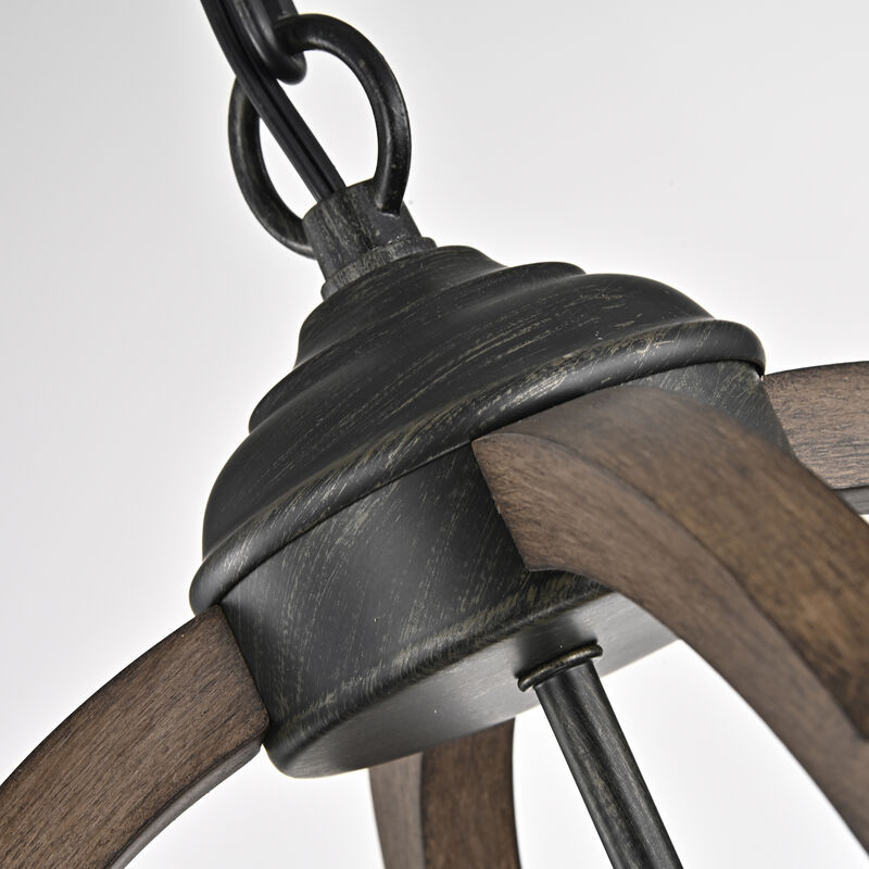 Belinda 4-light Antique Black Metal and Brown Natural Wood Chandelier image number 5
