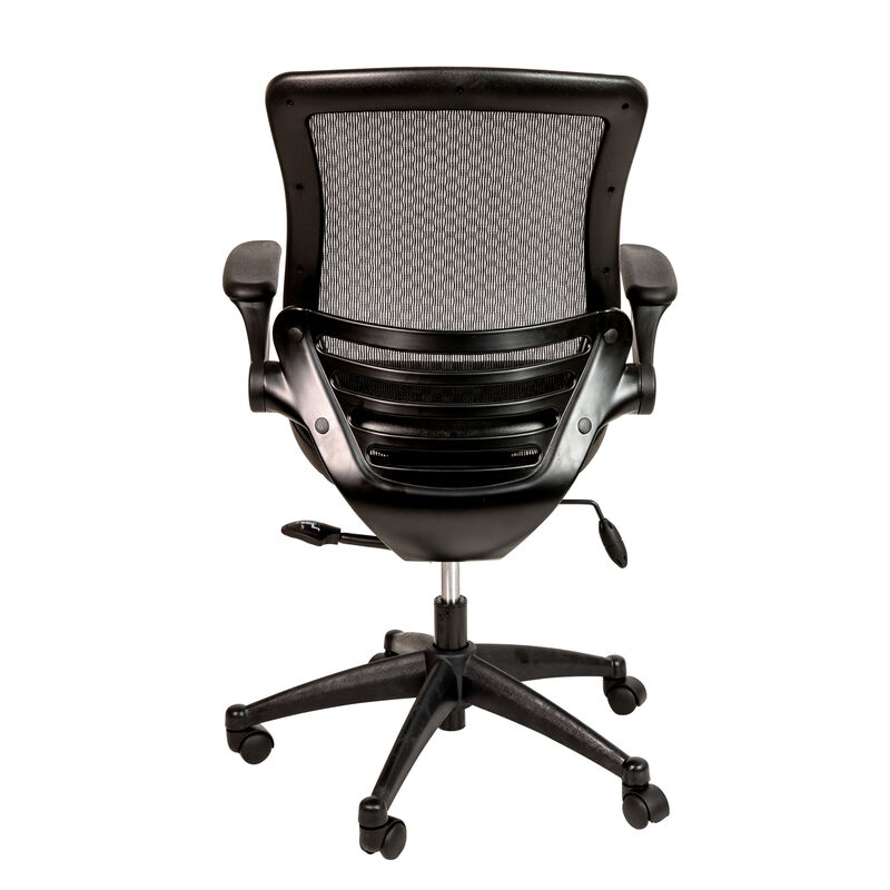 Warfield Mid-Back Transparent Black Mesh Executive Swivel Office Chair with Melrose Gold Frame and Flip-Up Arms image number 7