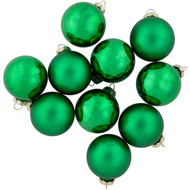10ct Green 2-Finish Glass Christmas Ball Ornaments 1.75" (45mm)