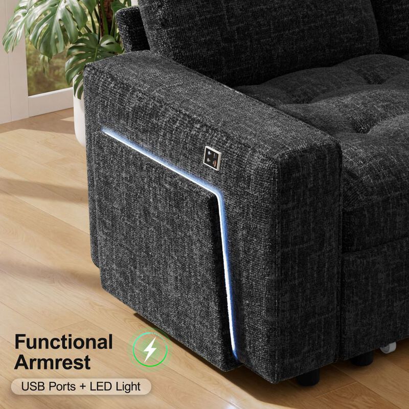 102" L-Shaped Chenille Modular Sectional Sleeper Sofa with Pullout Bed, Reclining Backrest, USB image number 5