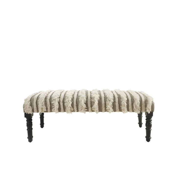 Textured Boho Accent Bench – Upholstered Stripe Seat with Solid Wood Legs