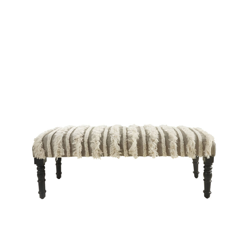 Textured Boho Accent Bench – Upholstered Stripe Seat with Solid Wood Legs