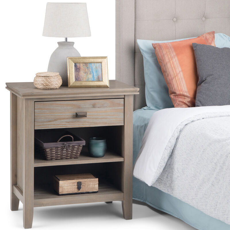 Artisan SOLID WOOD 24 inch Wide Transitional Bedside Nightstand Table in Distressed Grey