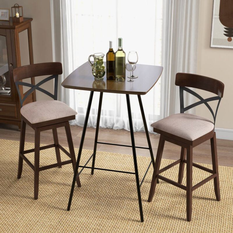 Hivago Set of 2 Wooden Swivel Bar Stools with Cushioned Seat and Open X Back