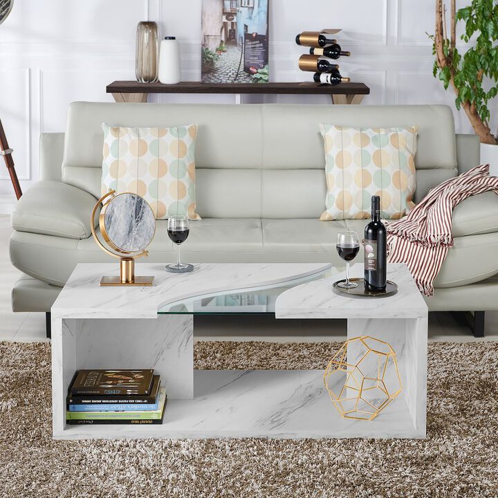 ENITIAL STAR Lenu Contemporary Wood Storage Coffee Table in White