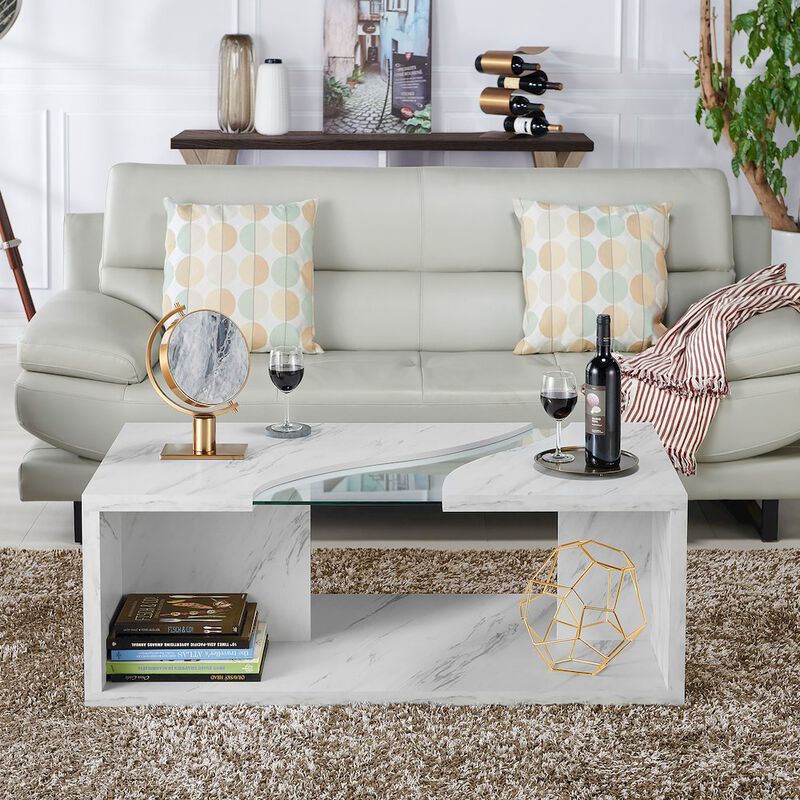 ENITIAL STAR Lenu Contemporary Wood Storage Coffee Table in White