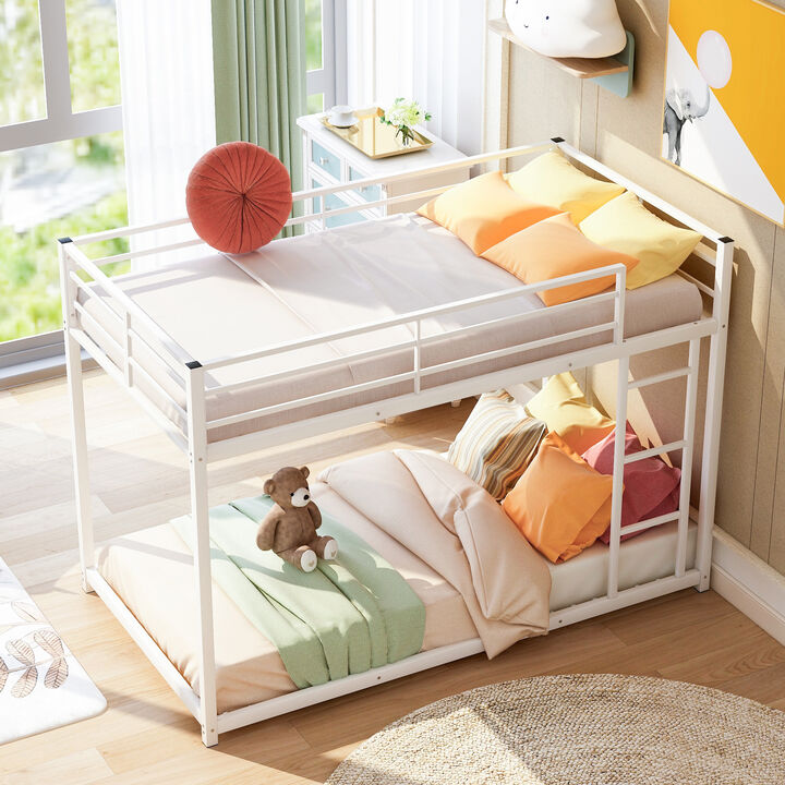 Whisen Twin over Twin Metal Bunk Bed, Low Bunk Bed with Ladder