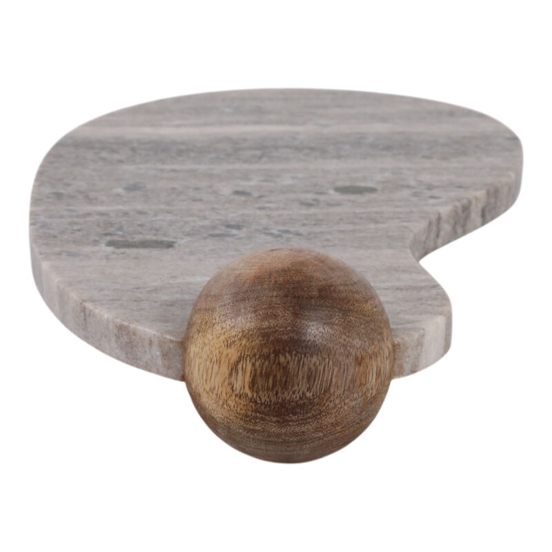 17x8" Curvy Marble Tray On Wood Ball Feet, Beige/b image number 2