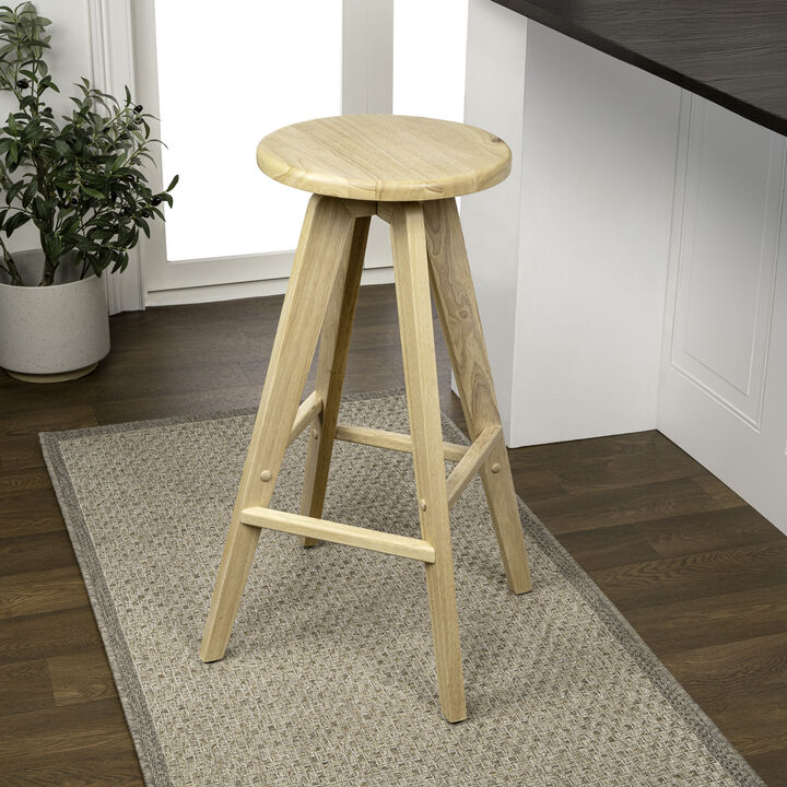 Ceren MidCentury Industrial Round Solid Wood Backless Stool