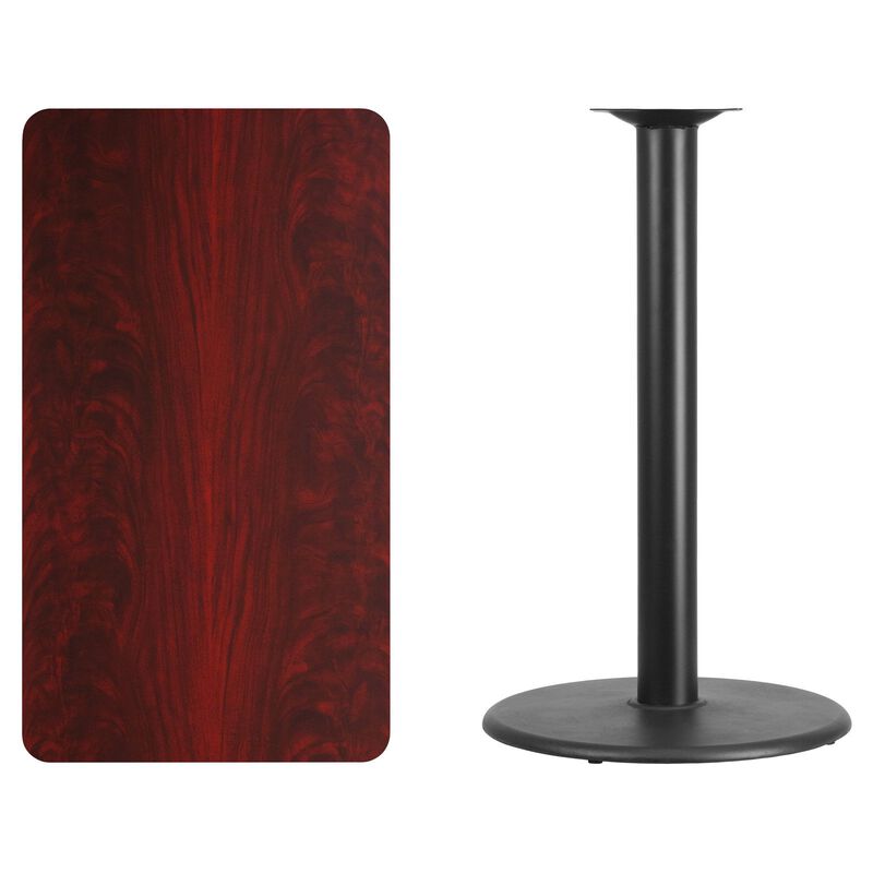 Flash Furniture Stiles 24'' x 42'' Rectangular Mahogany Laminate Table Top with 24'' Round Bar Height Table Base