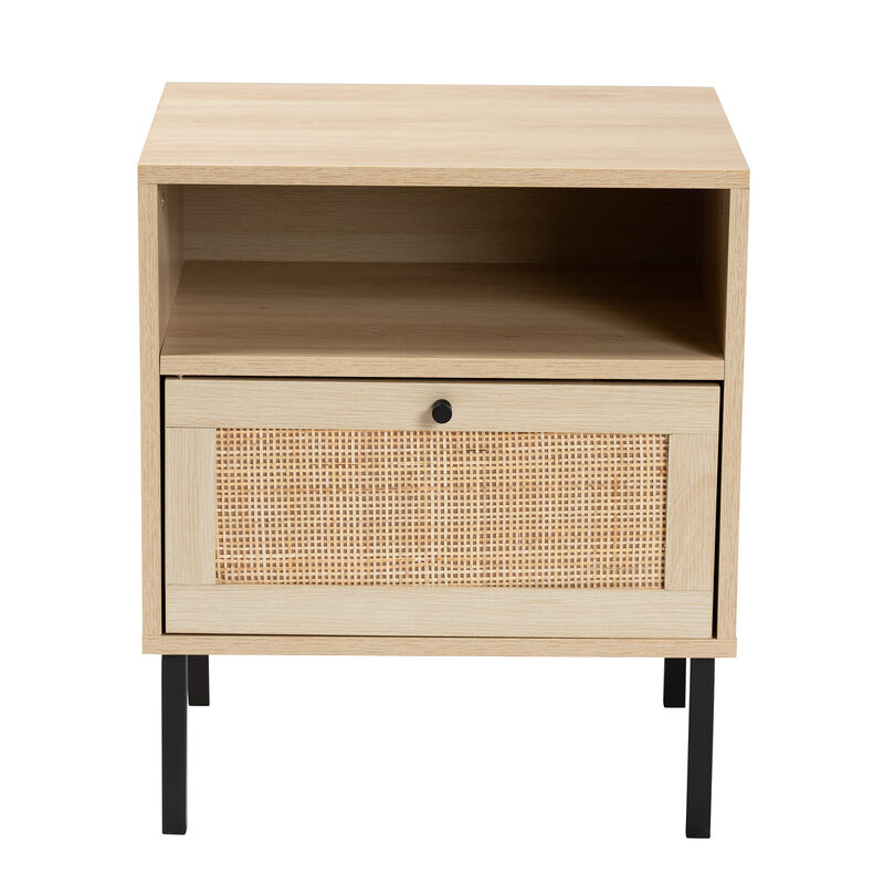Baxton Studio Caterina Natural Brown Finished Wood and Natural Rattan 1 Door End Table image number 3