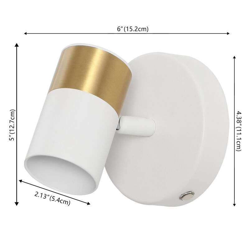 Paola 6" 1-Light Modern Adjustable Head Integrated Dimmable LED Rechargeable Wall Spotlight with Touch Sensor