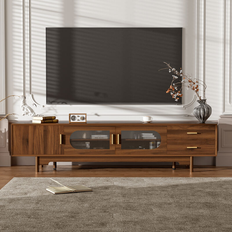 Merax Entertainment Center with Fluted Glass Display, 2 Smooth Drawers, Cable Management image number 7
