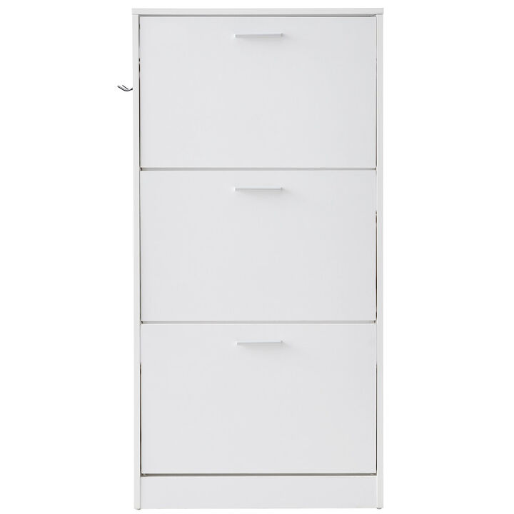 Freestanding Shoe Storage Cabinet with 3 Flip Doors and Hooks for Living Room