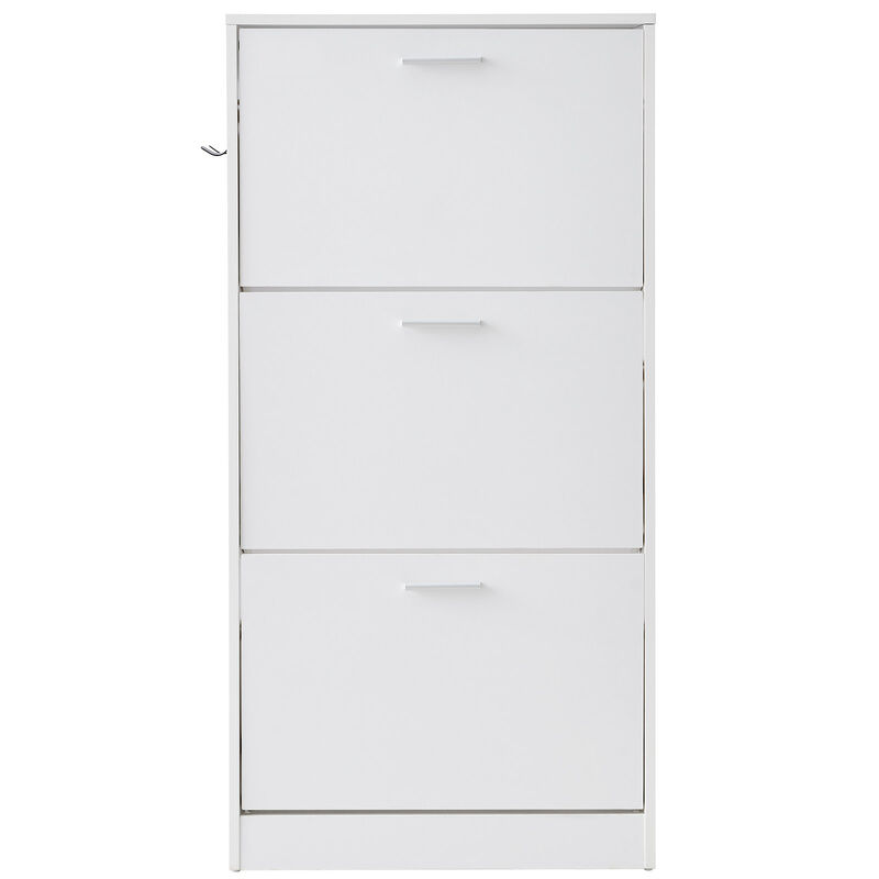 Freestanding Shoe Storage Cabinet with 3 Flip Doors and Hooks for Living Room
