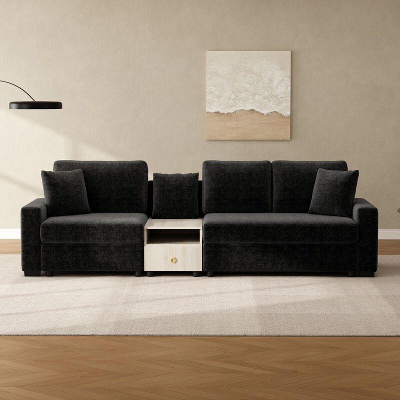 Merax Functional Chenille Sofa with Storage Armrest & Center Console image number 2