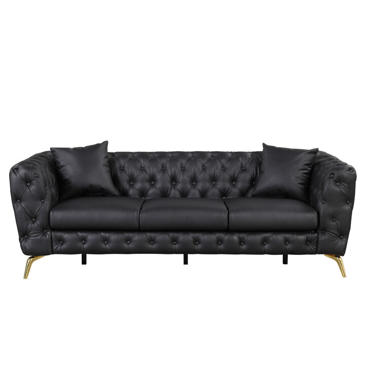 88.5" Modern Sofa Couch PU Upholstered Sofa with Sturdy Metal Legs, Button Tufted Back, 3 Seater Sofa Couch for Living Room, Apartment, Home Office, Black