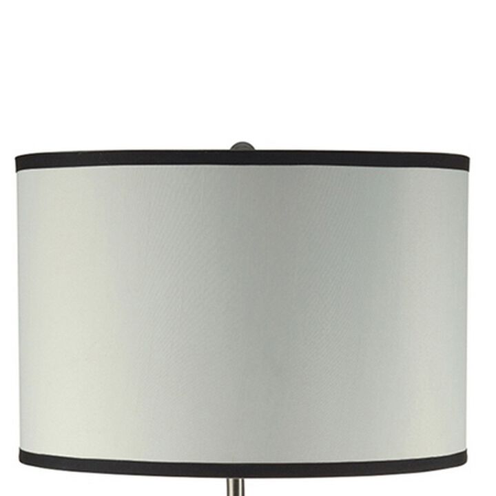 29 Inch Round Drum Shade Table Lamp, Curved Tubular Frame, Silver - Benzara
