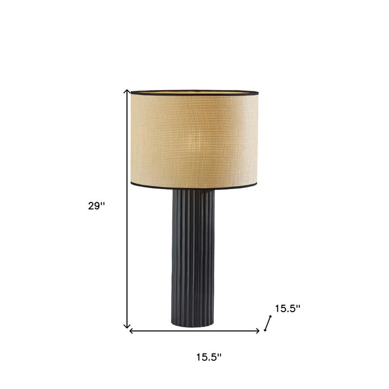 Hivvago 29" Black Ceramic Cylinder Table Lamp With Beige Drum Shade