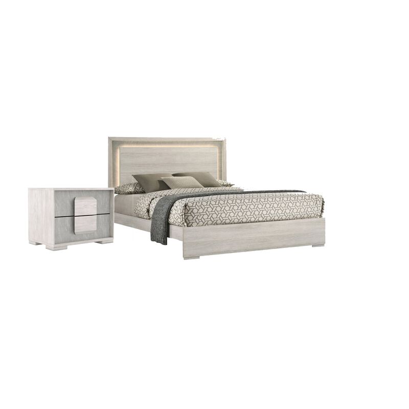 Queen Bedroom Set, White Wash, Stone Gray, 2 Piece Set with Nightstand image number 0