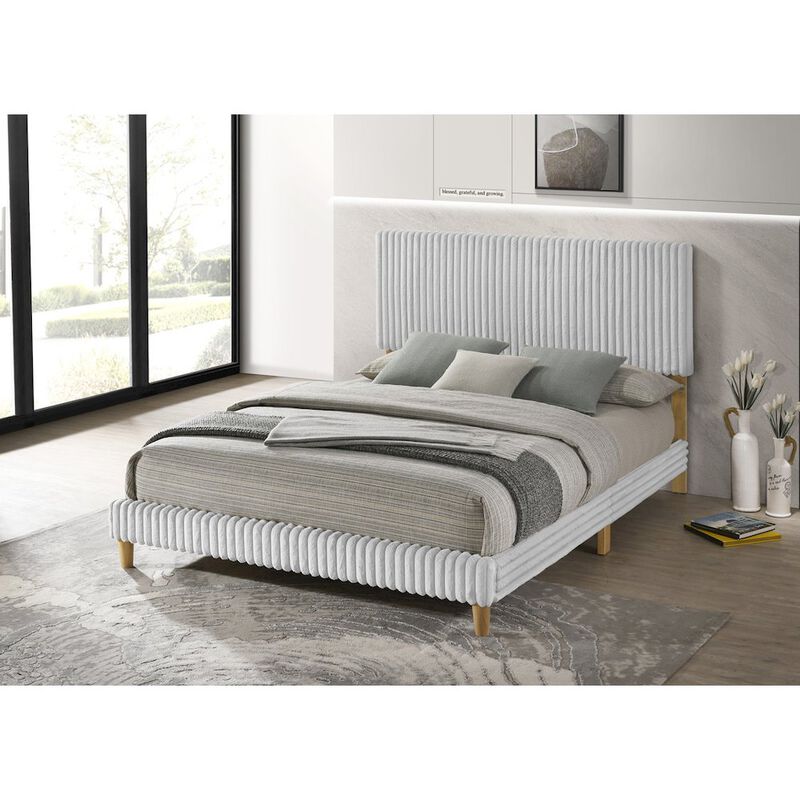 Best Quality Furniture Queen size panel bed with wodden legs in Light gray color