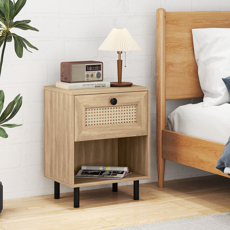 Rattan Bedside Table with Drawer and Open Storage Shelf image number 4