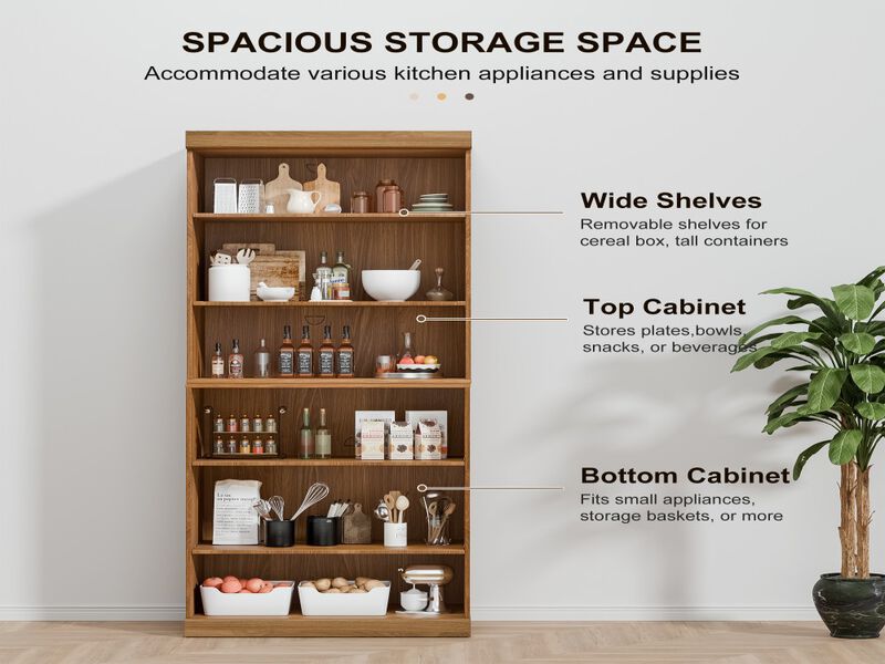 72" Wood Grain Doorless Decorative Storage Cabinet Bookcase