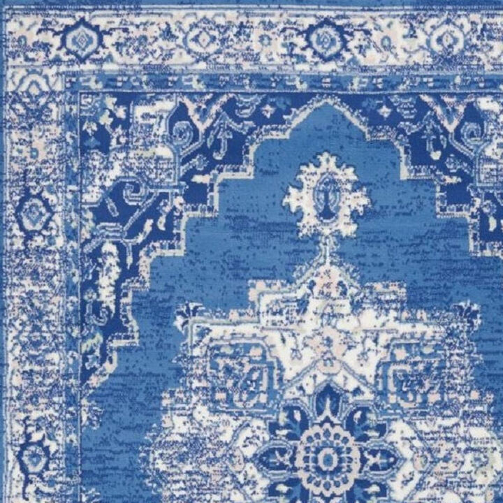 HomeRoots 5' X 7' Ivory And Blue Medallion Area Rug