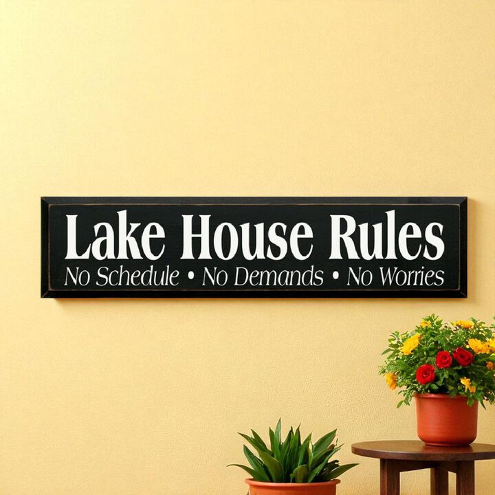 Lake House Rules Wooden Sign Rustic Cabin Cottage Wall Decor with Relaxing Quote
