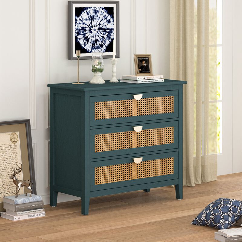 MONDAWE Natural Rattan 3 Drawer Cabinet ,American  Style Furniture Suitable for Bedroom, Living room, Study
